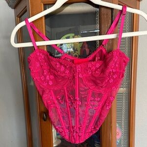 Fuchsia Lace Bustier Corset Top - Women Intimates